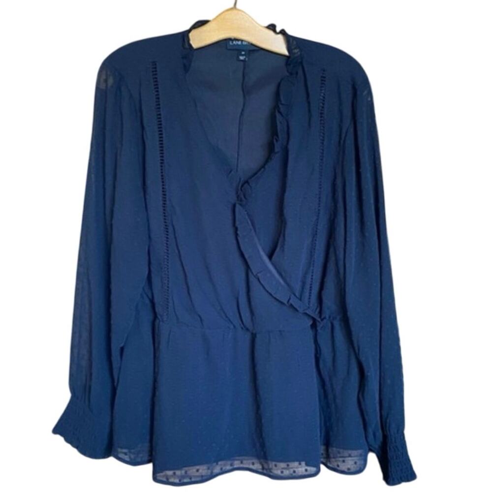 Lane Bryant Black Wrap Long Sleeve Blouse top plus size 22 sheer polka dot